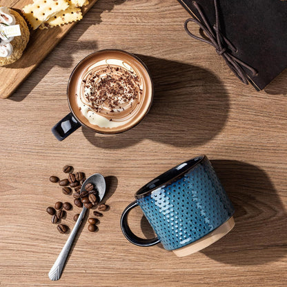 12 OZ Stackable Coffee Mugs, Ceramic Coffee Mugs with Texture Patterns for Man,Woman,Dad,Mom, Modern Coffee Mugs Set of 4 for Latte/Cappuccino/Cocoa. Dishwasher&Microwave Safe