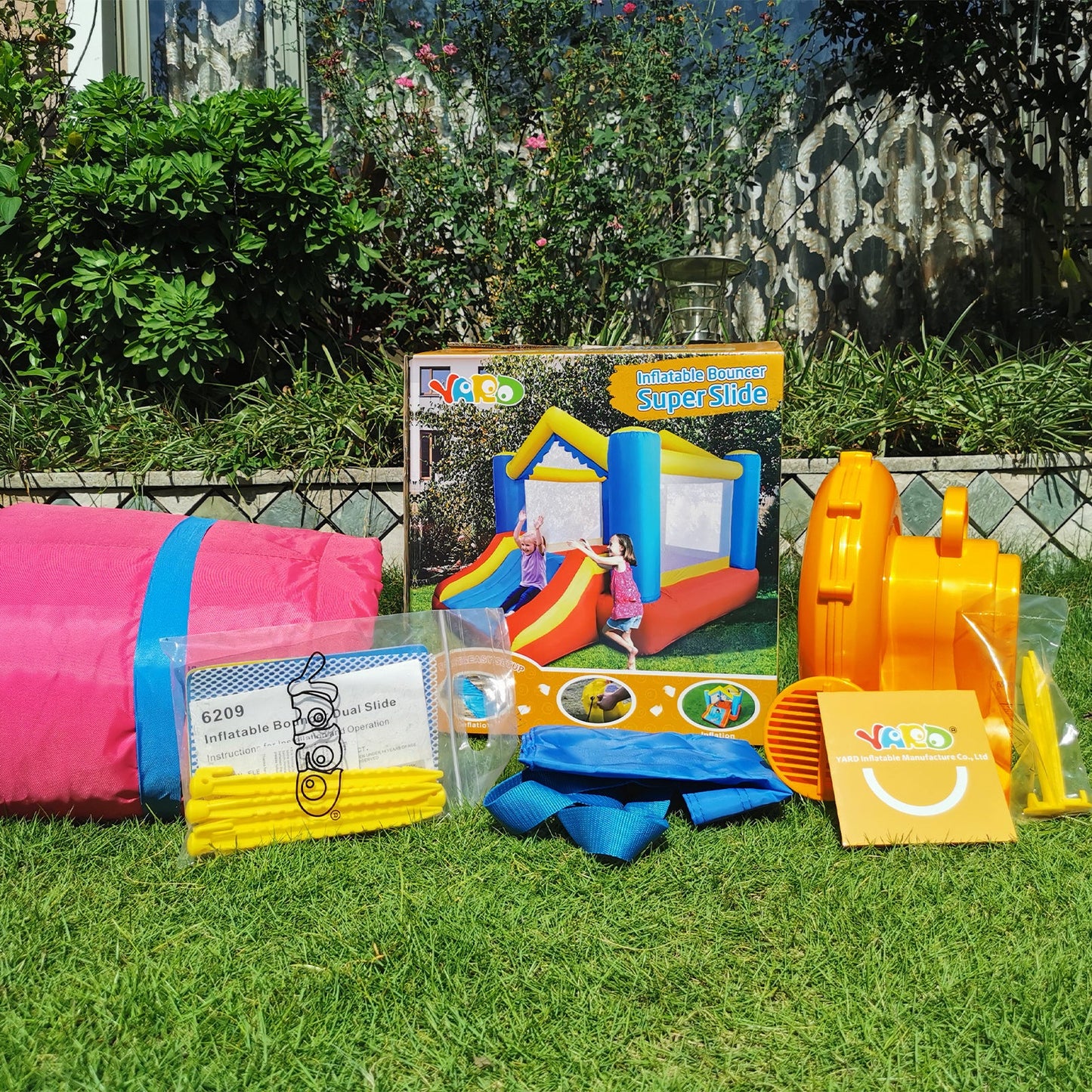 YARD Bounce House Inflatable Bounce House with Basketball Hoop Royal Bouncer for Kids, Outdoor Bouncy House, Durable Seam Forced Buffer Strips, Big Slide, 12 x 9 x 8 ft H, w/ UL Certified Air Blower