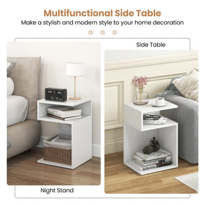 S-Shaped Side Table with Unique S-shaped Frame and 2 Open Compartments