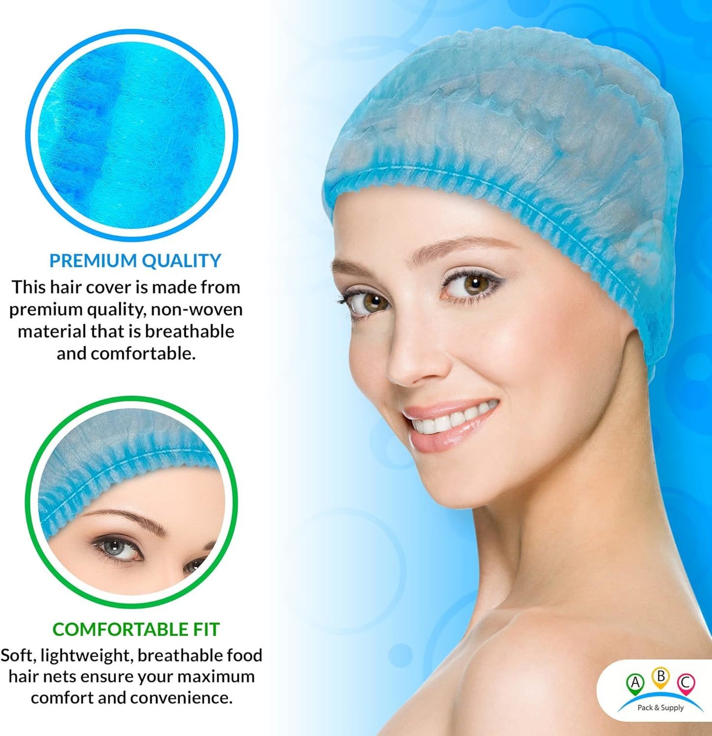 Bouffant Hair Nets 21'; Blue Unisex Disposable Hair Covers for Nurses 1000 Pack; Polypropylene Disposable Hair Caps; Breathable and Lightweight Bouffant Caps with Elastic Band