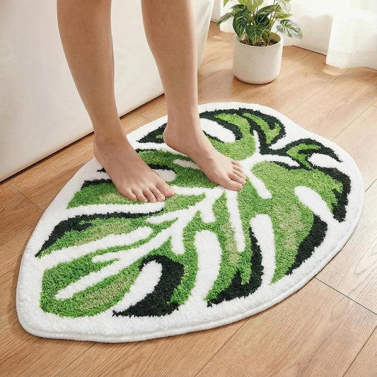 Leaf Bath Mat - Soft, Green MonsteraNon-Slip Leaves Rug, Tropical Flower Bath Mat for Bathroom, Plush & Machine Washable, Fun Bathroom Rugs, 19.6x39.3 Inches (Green Monstera, 40 x 20 in)