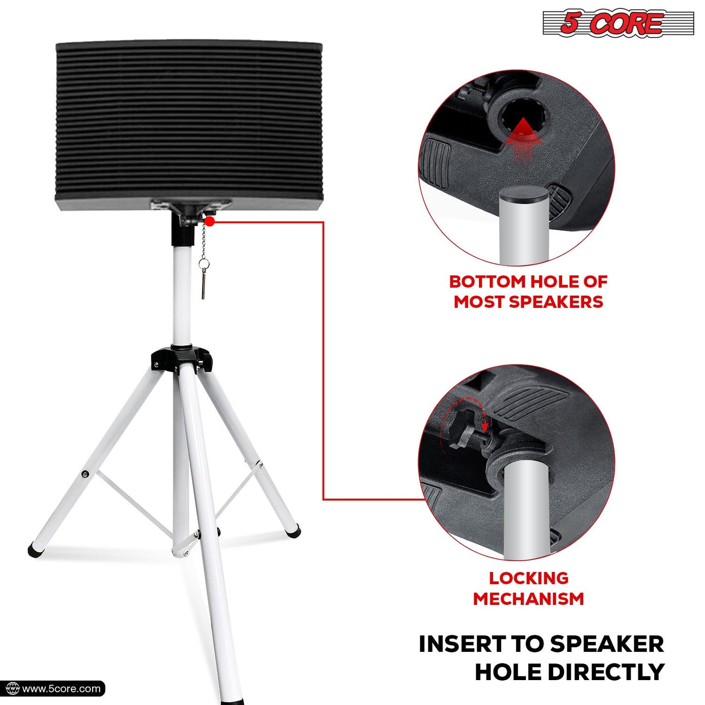 5 Core Speaker Stand Tripod Floor Heavy Duty Adjustable Up to 72 Inch DJ Studio Monitor Stands Pole Mount- SS HD WH BAG