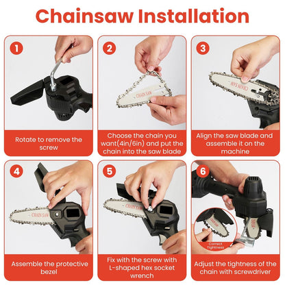3-in-1 Cordless Electric Pole Saw & Mini Chainsaw & Grass Trimmer Kit with Adjustable Length 2Pcs 21V 1500mAh Batteries 4in/6in Chains Saw Blade 5Pcs Plastic Blades