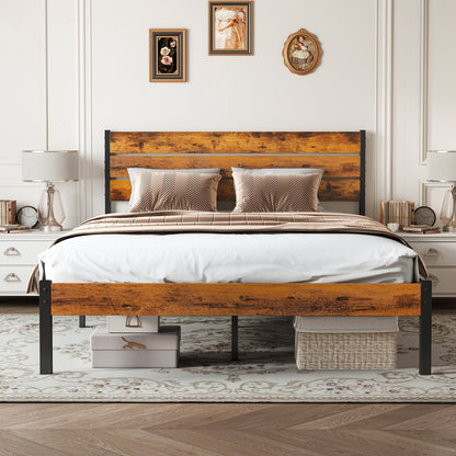 Metal Platform Bed Frame - Mattress Foundation with Headboard and and Footboard, No Box Spring Needed with 800LBS Sturdy Wooden Slats Support