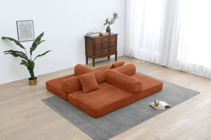77.9'' Convertible Folding Sofa Bed – 4-in-1 Modular Floor Couch, Corduroy Small Cloud Couch, Compressed Foldable Sleeper Sofa, King Size Futon for Bedroom, Guest Room (Pink)