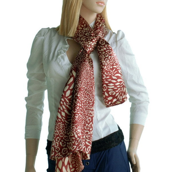 Blando Red & Ivory Distinctive Leopard Animal Print Fashion Soft Silk Scarf/Wrap/Shawl(Large)