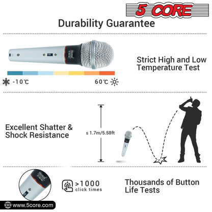 5 Core Microphone Wired Dynamic Vocal Handheld Mic Cardioid Karaoke Unidirectional Microfono w On and Off Switch Includes XLR Audio Cable for Singing, Public Speaking & Parties PM 305