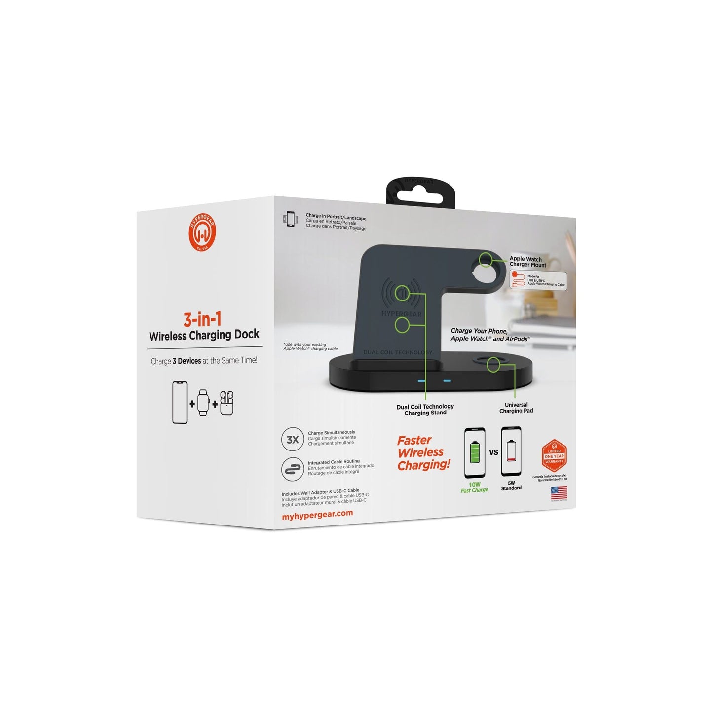 HyperGear 3-in-1 Wireless Charging Dock Black