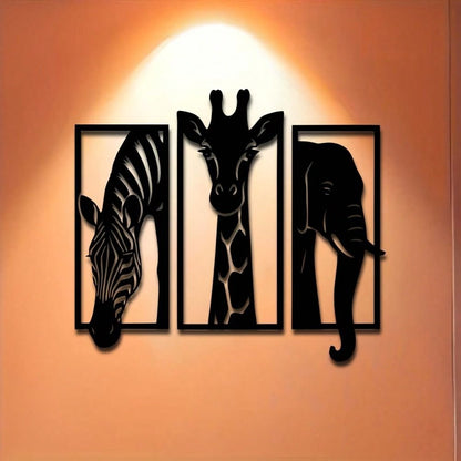 CIFbuy Metal Baked Paint African Animal 3-Piece Wall Art Set Zebra Giraffe Elephant Home Decor (TikTok, temu pickup)