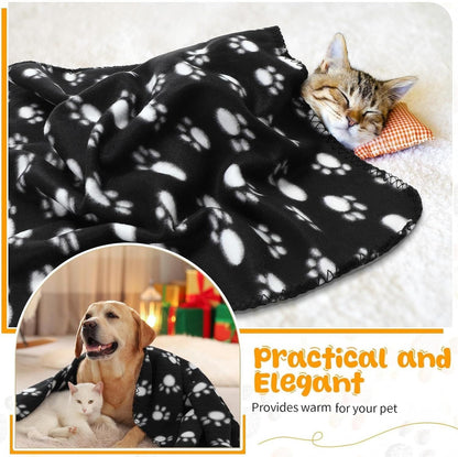 10 Pieces Pet Blankets with Paw Print Dog Cat Fleece Blankets Soft Warm Sleep Mat Pad Bed Cover for Kitten Puppy and Other Small Animals, 24 x 28 Inch