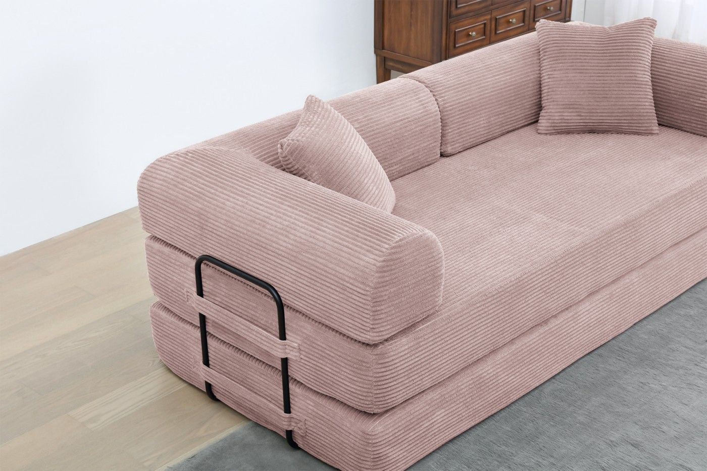 77.9'' Convertible Folding Sofa Bed – 4-in-1 Modular Floor Couch, Corduroy Small Cloud Couch, Compressed Foldable Sleeper Sofa, King Size Futon for Bedroom, Guest Room (Pink)