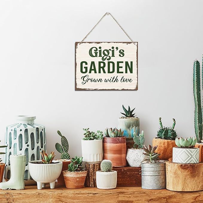 gigi's Garden Sign - Rustic Hanging Wood Plaque, Mother's Day & Birthday Gift Idea, Farmhouse Decor for Home, Garden, Yard, Balcony