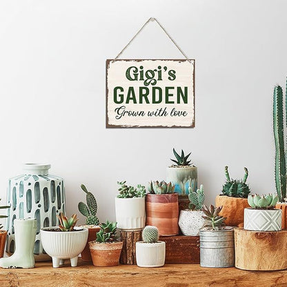 gigi's Garden Sign - Rustic Hanging Wood Plaque, Mother's Day & Birthday Gift Idea, Farmhouse Decor for Home, Garden, Yard, Balcony