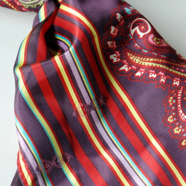 Blando Purple Chic Paisley & Stripes Design Fashion Soft Silk Scarf/Wrap/Shawl(Small)