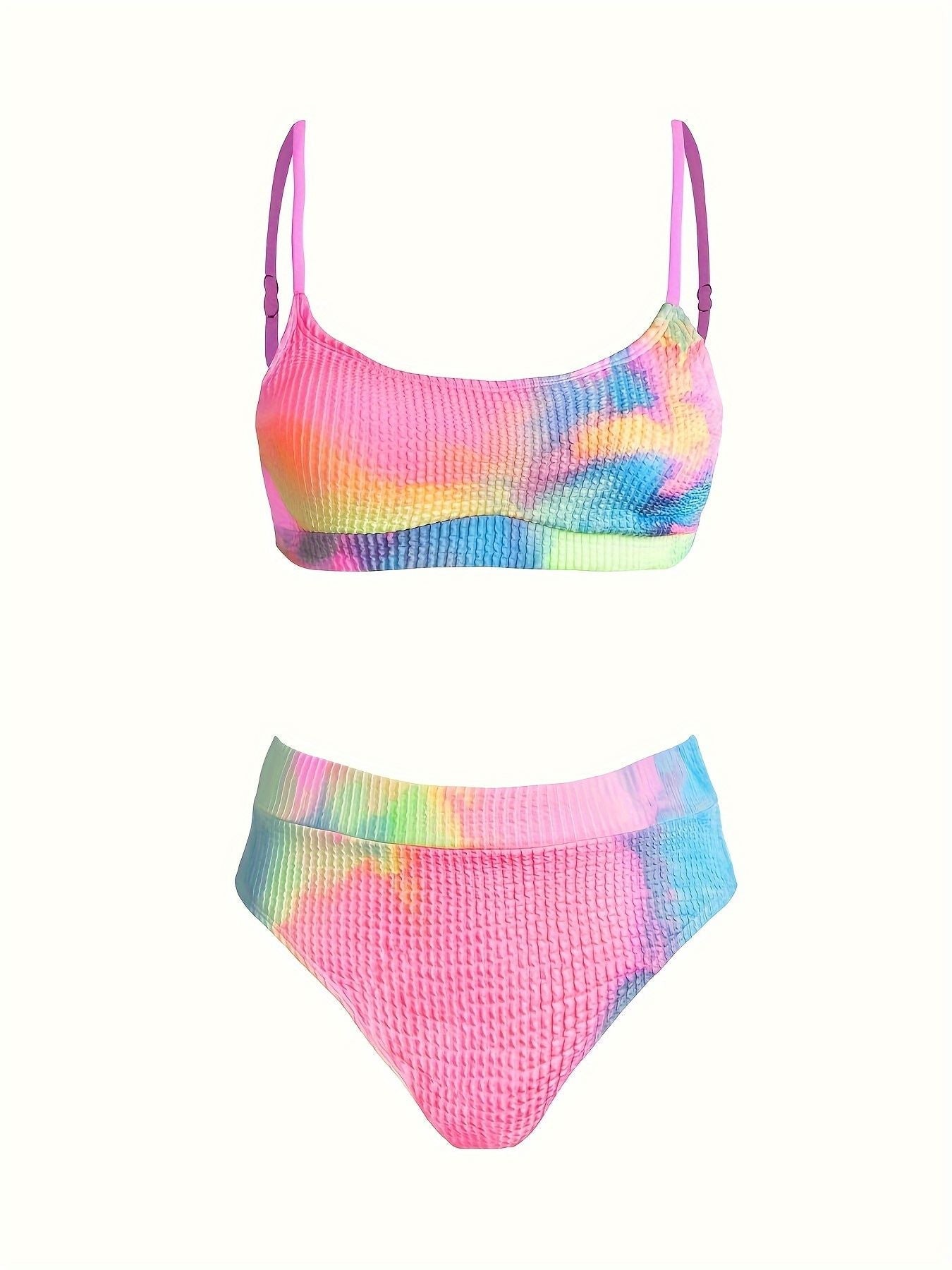 New women's tie dye rainbow bikini two-piece swimsuit set, sexy and fresh style