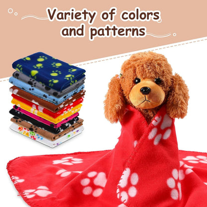 10 Pieces Pet Blankets with Paw Print Dog Cat Fleece Blankets Soft Warm Sleep Mat Pad Bed Cover for Kitten Puppy and Other Small Animals, 24 x 28 Inch