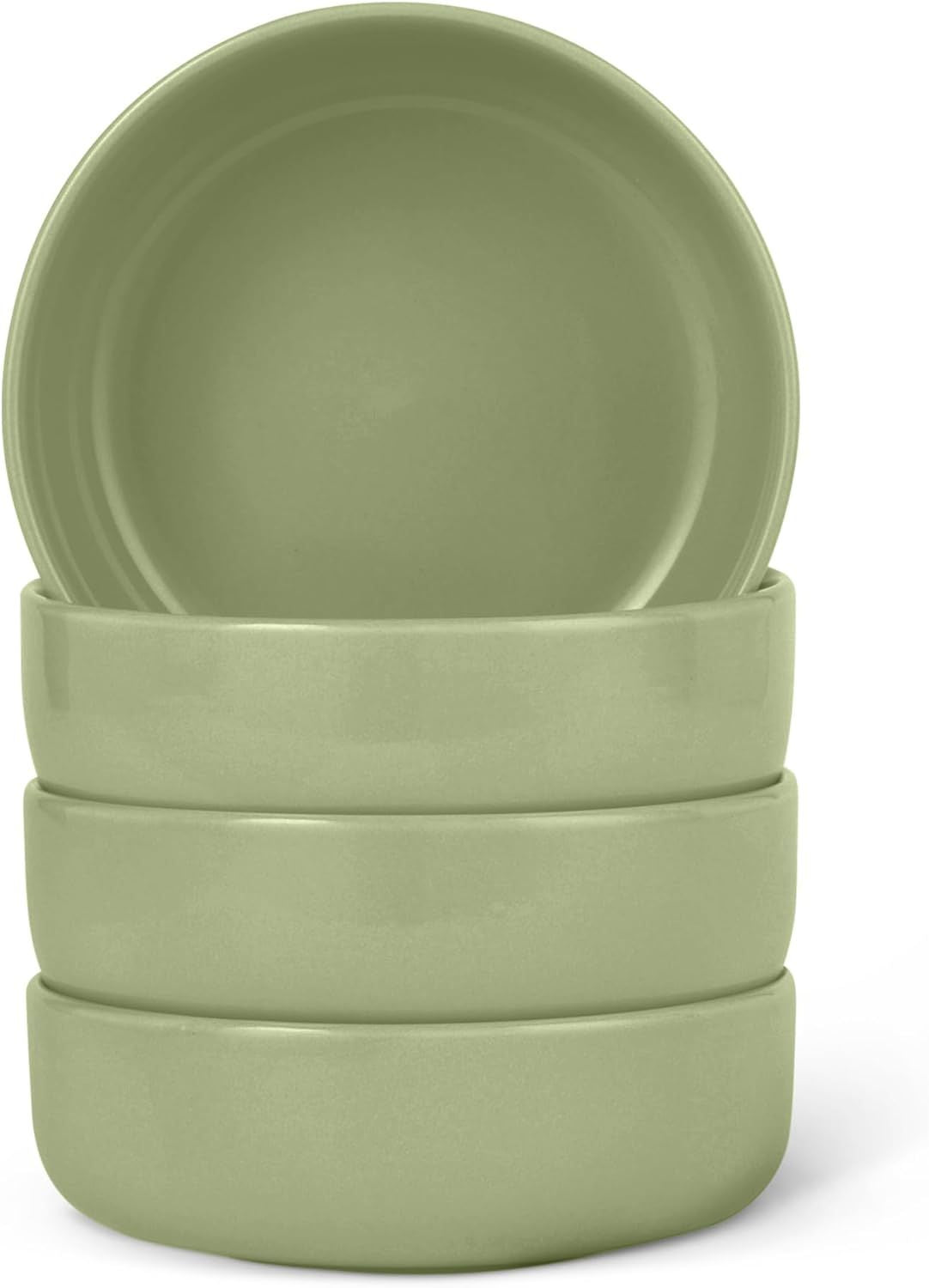 Basics Glazed Stoneware Bowls, 4-Piece Set, Microwave and Dishwasher-Safe, 20 oz. Capacity, 5.5 in., Olive