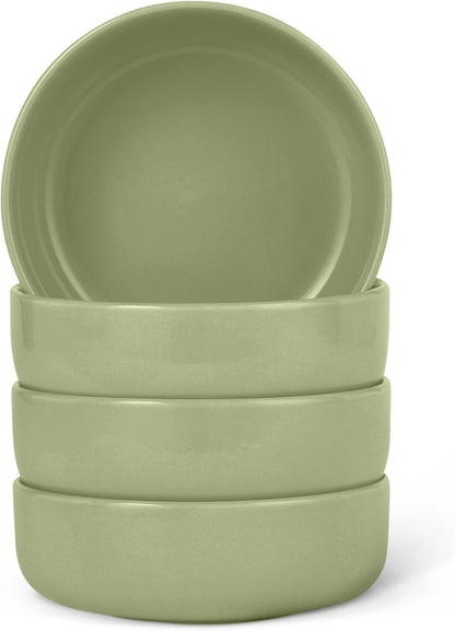 Basics Glazed Stoneware Bowls, 4-Piece Set, Microwave and Dishwasher-Safe, 20 oz. Capacity, 5.5 in., Olive