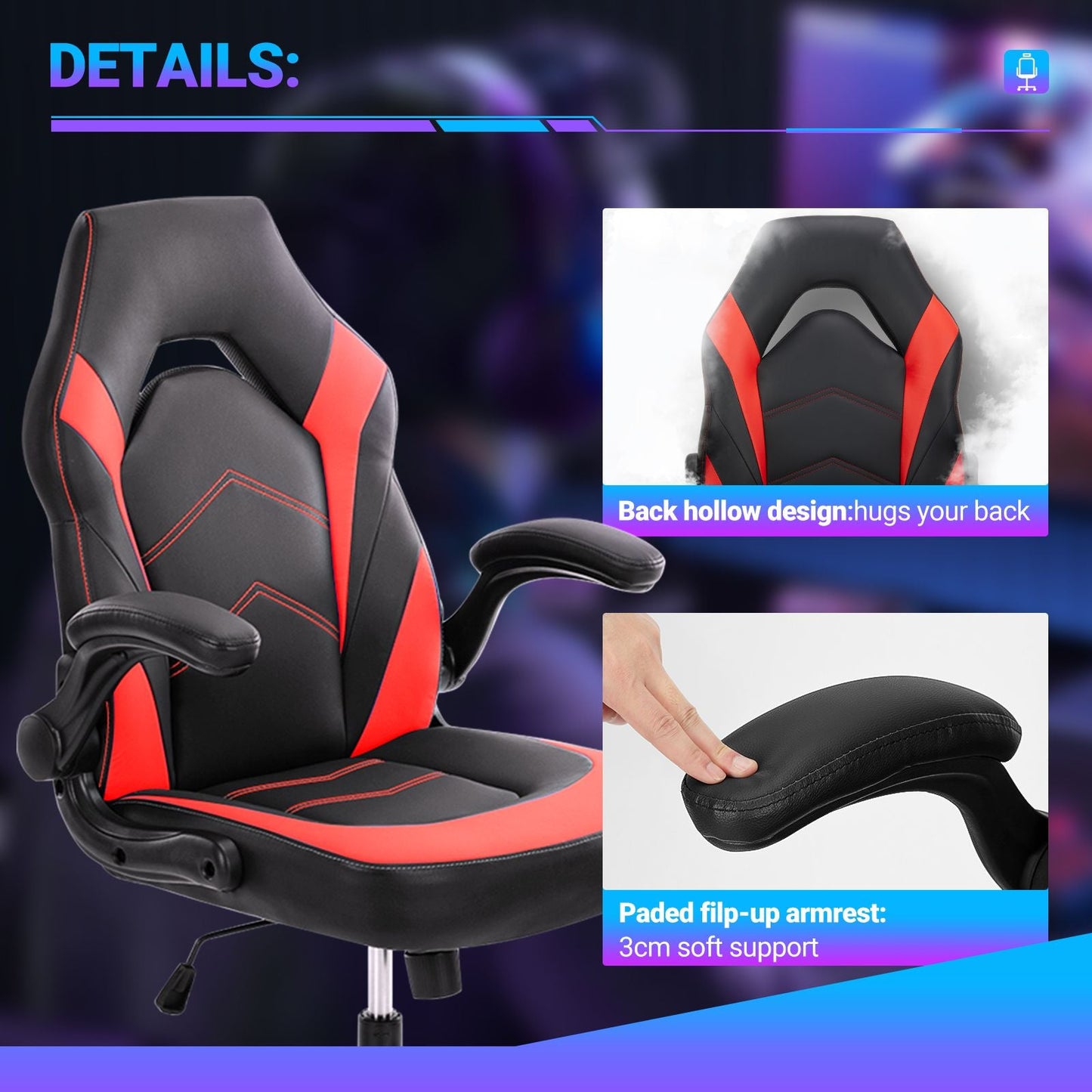 Ergonomic Office Computer Home Gaming Desk Chair Adjustable PU Leather Racing Chair Flip-up Armrest For Christmas Furniture