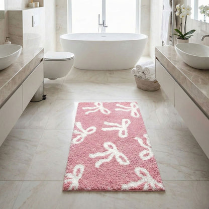 Bow Coquette Cute Bath Mat (20 X 32 Inch) – Non-Slip Absorbent Bathroom Rug For Vanity, Shower, Bedroom & Kitchen | Perfect Christmas Holiday Decor & Gift
