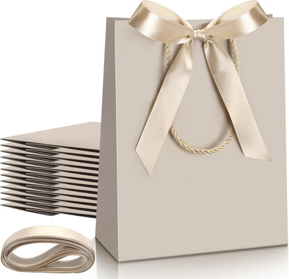 12/24 Pack Paper Gift Bags with Handle 9x7x3.15'' Thank You Gift Bags with Bow Ribbon for Holiday Valentines Wedding Bridal Baby Shower Birthday Party
