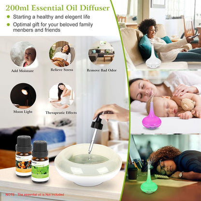 Ultrasonic Cool Mist Humidifier 200ml Aroma Essential Oil Diffuser with Colorful Lights Waterless Auto Off for Office Home Yoga Spa