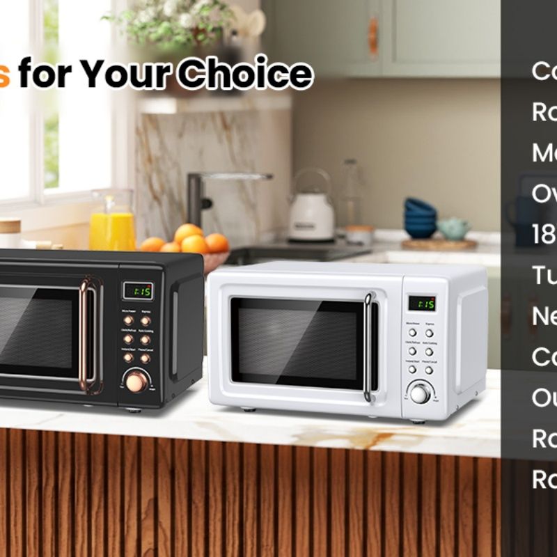 700W Retro Countertop Microwave Oven with 5 Micro Power and Auto Cooking Function