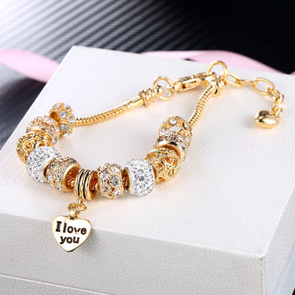 Heart Charm Bracelet with Extender Gold Plated Snake Chain Bracelets CZ Crystal Beads Charms Bracelets