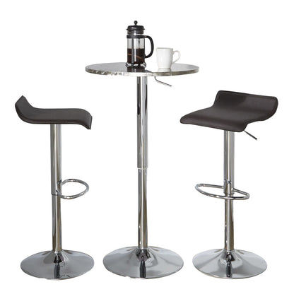 Bistro Round-Ale Contemporary Adjustable Bar Set in Silver and Chrome Metal with Brown PVC and Oval Footrest by - 3 Piece