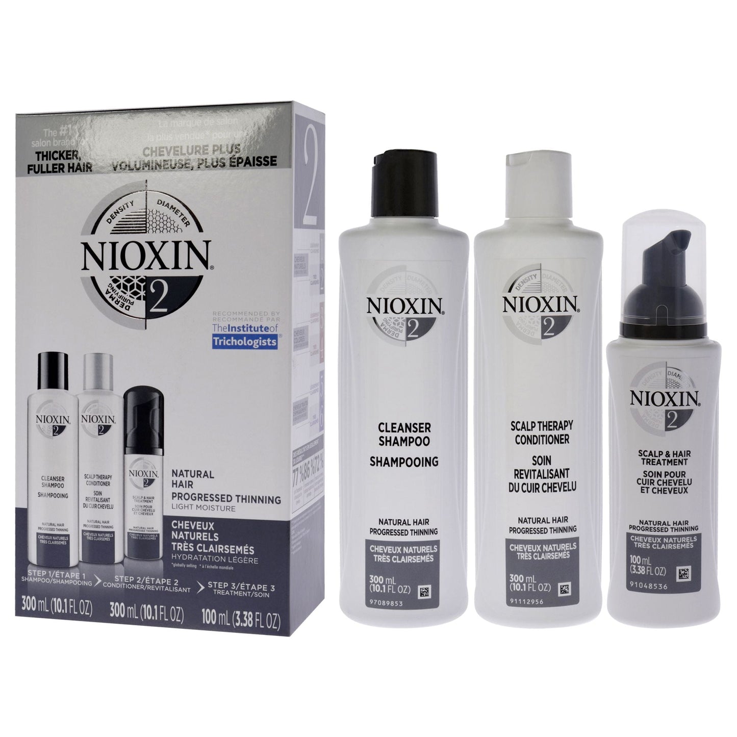Nioxin System 2 Complete Hair Care Kit for Unisex - Cleanser, Conditioner & Scalp Treatment 3 Piece Set