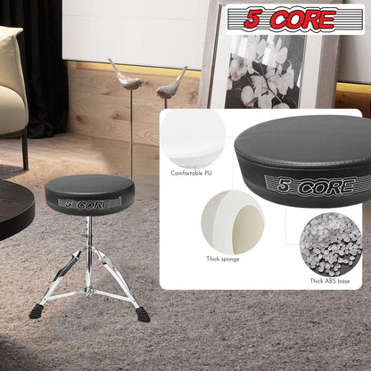 5 Core CHROME PRO Universal Drum Chair Round Padded Seat Throne Drum Stool Stand DS CH BLK