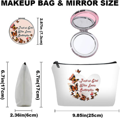 Personalized butterflies love heart Travel Makeup Cosmetic Bag set with Mirror for women girls,brown Butterflies Makeup Bag organizer kit for Travel & Daily Use,Butterfly Gifts for Women Mom