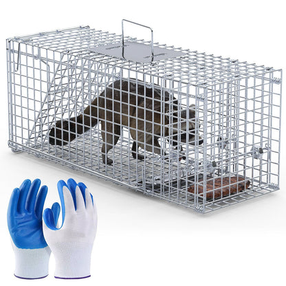 25.59Inch Live Humane Animal Trap Cage Heavy Duty Folding Catch And Release Rodent Cage For Rabbit Squirrel Possum Skunk Kitten Raccoon And More GPCT5437