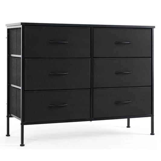 Dresser for Bedroom 6 Drawers Wide Fabric Storage Units Chest of Drawers for Bedroom with Metal Frame and Wooden Top for TV