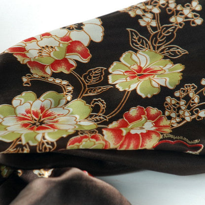 Blando Brown Flowers Floral Patterns Exquisitely Elegant comfy Silk Scarf/Wrap/Shawl(Small)
