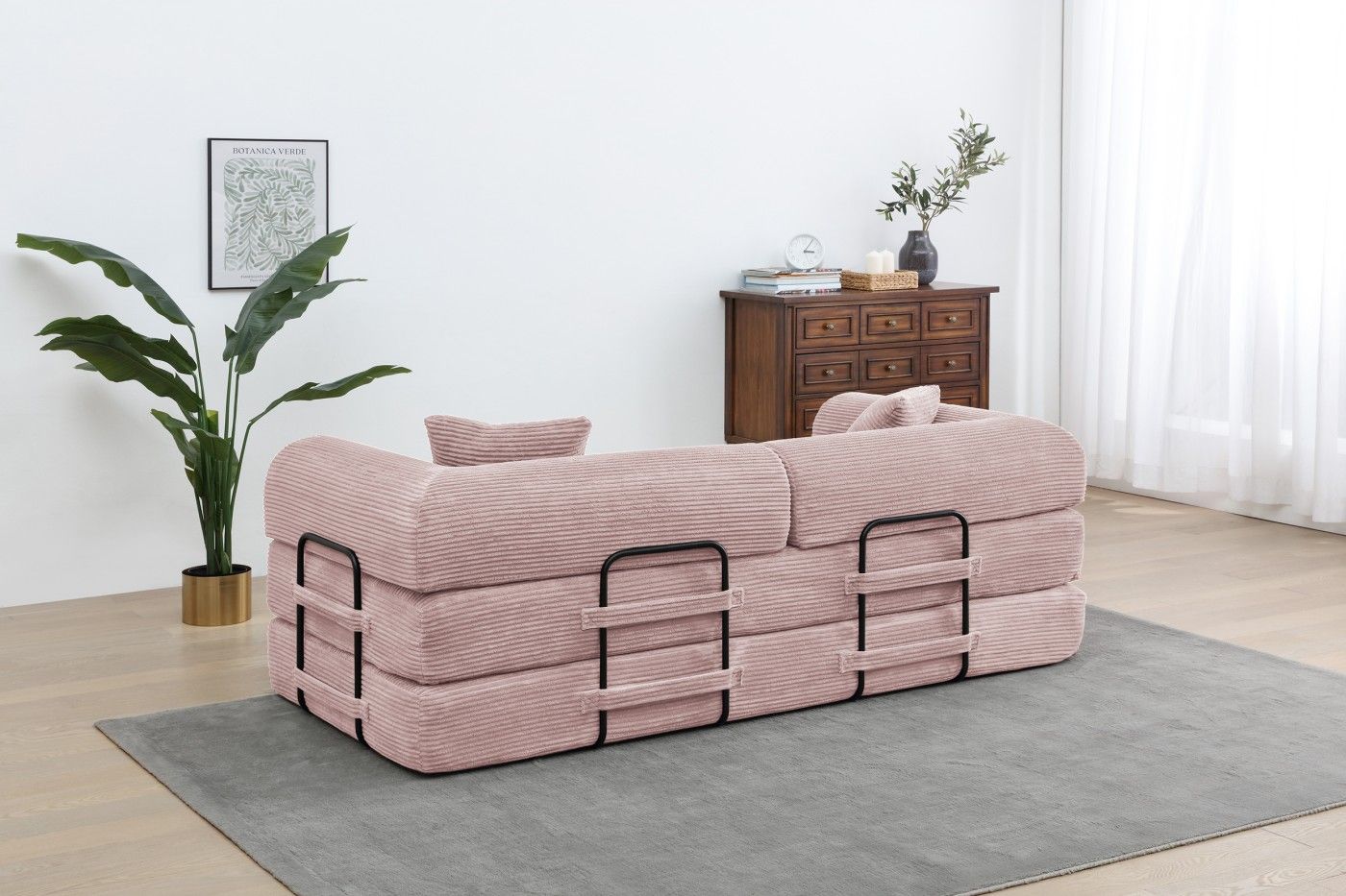 77.9'' Convertible Folding Sofa Bed – 4-in-1 Modular Floor Couch, Corduroy Small Cloud Couch, Compressed Foldable Sleeper Sofa, King Size Futon for Bedroom, Guest Room (Pink)