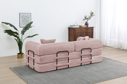 77.9'' Convertible Folding Sofa Bed – 4-in-1 Modular Floor Couch, Corduroy Small Cloud Couch, Compressed Foldable Sleeper Sofa, King Size Futon for Bedroom, Guest Room (Pink)