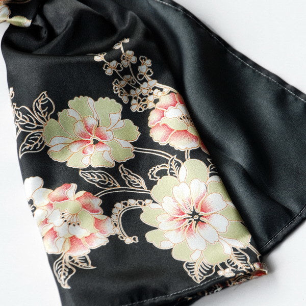 Blando Black Flowers Floral Patterns Exquisitely Elegant comfy Silk Scarf/Wrap/Shawl(Large)
