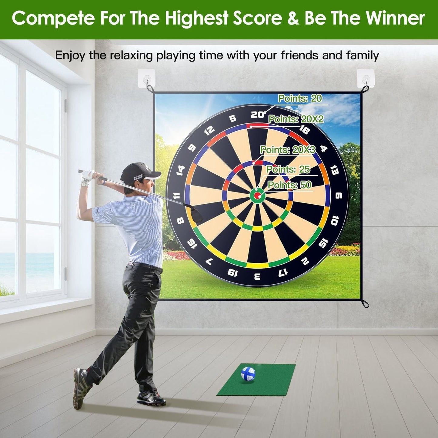 Golf Chipping Dart Game Mat Set With 20 Sticky Balls Ground Stakes Hanging Hooks Carrying Bag Indoor Outdoor Golf Hitting Training Game Mat For Kids Beginners