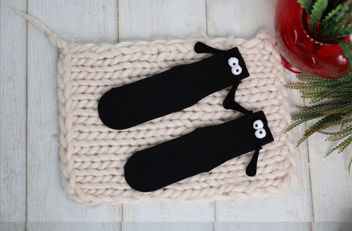 Black Magnetic Socks That Hold Hands Novelty Couple Socks for Valentines Day 1 Pair