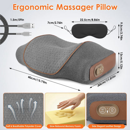 3-in-1 Neck Massager Pillow Ergonomic Massager with Heating Vibration Air Compression 30Min Timer for Neck Back Shoulder Pain Relief