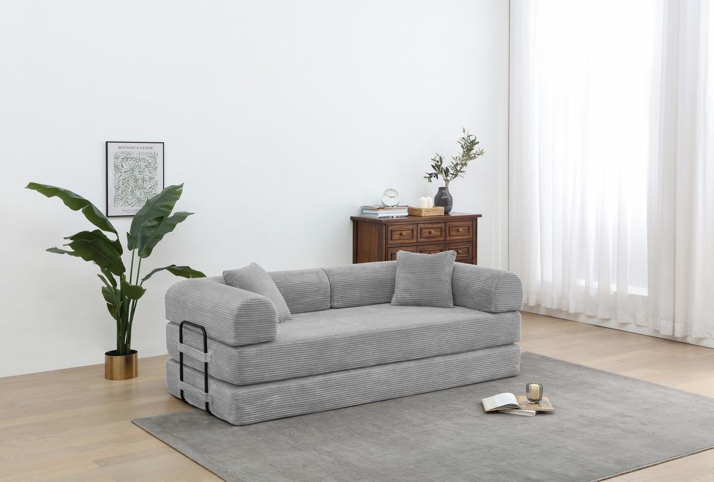 77.9'' Convertible Folding Sofa Bed – 4-in-1 Modular Floor Couch, Corduroy Small Cloud Couch, Compressed Foldable Sleeper Sofa, King Size Futon for Bedroom, Guest Room (Pink)