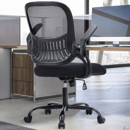 Office Mid Back Ergonomic Mesh Computer Desk Larger Seat Executive Height Adjustable Swivel Task Chair with Lumbar Support
