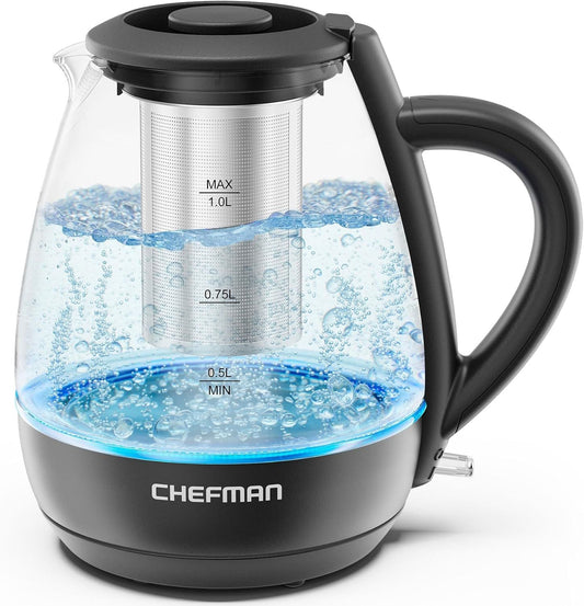 Electric Kettle with Tea Infuser, 1L 1500W, Removable Lid for Easy Cleaning, Boil-Dry Protection, Stainless Steel Filter, BPA Free, Auto Shut Off Hot Water Boiler, Small Electric Tea Kettle