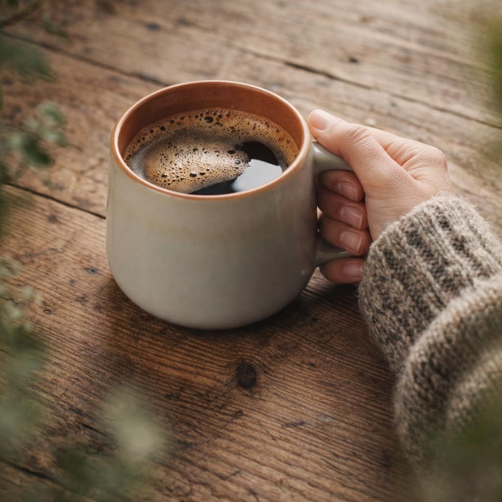 Large Ceramic Coffee Mugs Set of 4 | 16 oz Stoneware Coffee Cups | Lead-Free, Non-Toxic | Microwave and Dishwasher Safe | Comfortable Handle | Nordic Design for Tea, Cocoa, Latte | Sage