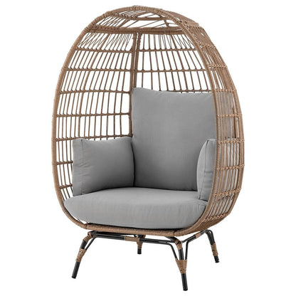 Manhattan Comfort Spezia Freestanding Steel and Rattan Outdoor Egg Chair with Cushions in Grey