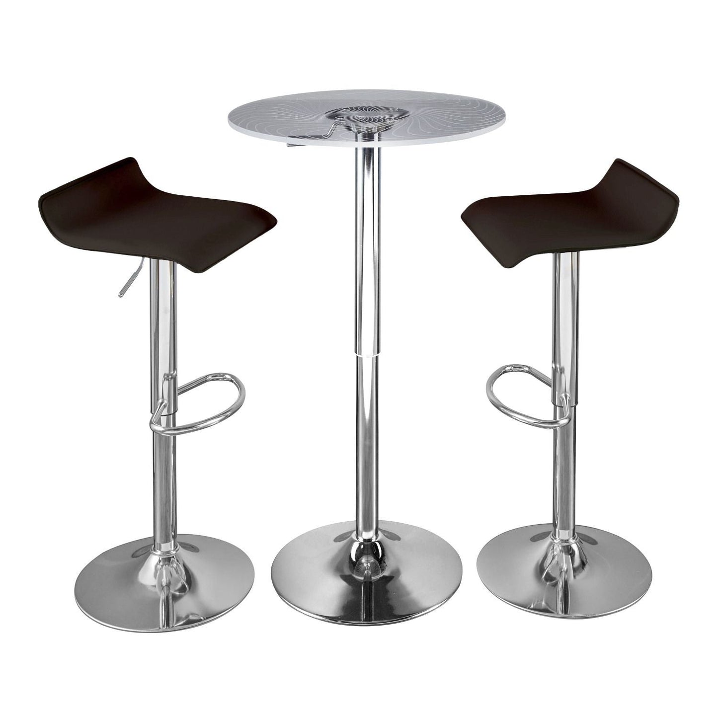Spyra-Ale Contemporary Adjustable Bar Set in Chrome Metal, Clear Acrylic with Light Up Tabletop, and Brown PVC by - 3 Piece