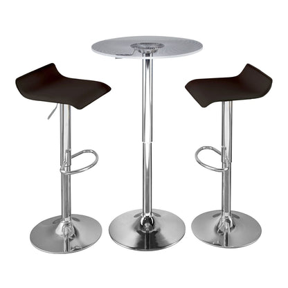 Spyra-Ale Contemporary Adjustable Bar Set in Chrome Metal, Clear Acrylic with Light Up Tabletop, and Brown PVC by - 3 Piece