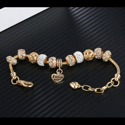 Heart Charm Bracelet with Extender Gold Plated Snake Chain Bracelets CZ Crystal Beads Charms Bracelets