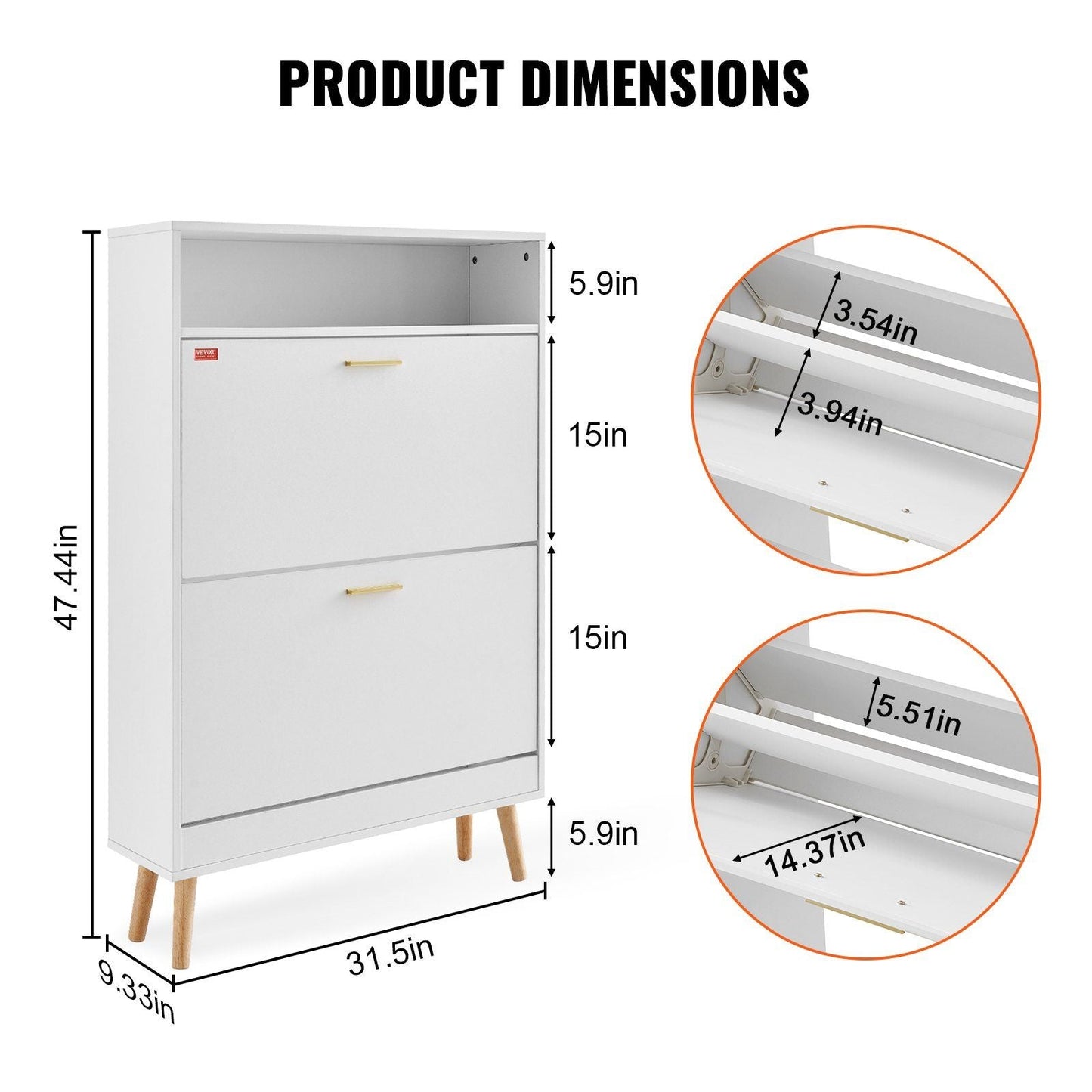 VEVOR Shoe Cabinet with 2 Flip Drawers, Shoe Storage Cabinet for Entryway, Free Standing Shoe Storage Organizer with Top Storage Cubby for Heels, Boots, Slippers in Hallway, Living Room